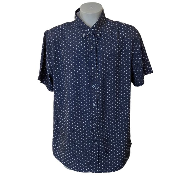 Fried Premium Denim Collections Shirt Men 2XL Slim Fit Navy Blue White Anchor - Picture 1 of 10